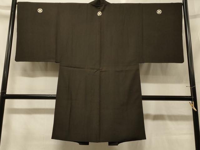 平和屋着物＃男性　長羽織　黒紋付き　正絹　逸品　CABG8141in