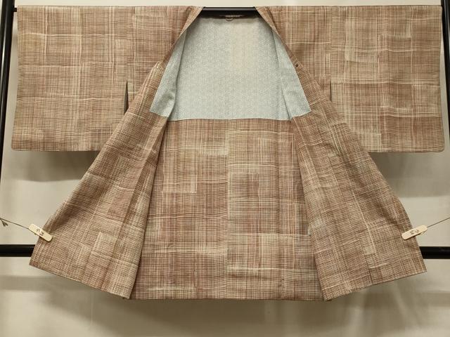平和屋着物＃本場染大島紬　道行コート　格子柄　ロング丈　正絹　逸品　CABG8145in