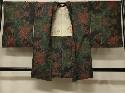 平和屋着物＃本場大島紬　羽織　7マルキ　更紗花文　正絹　逸品　未使用　CABG8147in