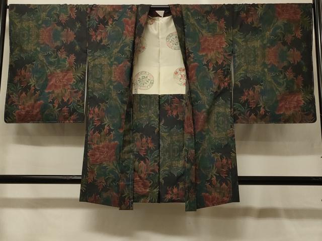 平和屋着物＃本場大島紬　羽織　7マルキ　更紗花文　正絹　逸品　未使用　CABG8147in