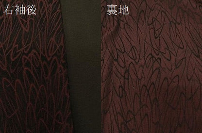平和屋着物＃道行コート　風通お召　単衣　抽象文　黒地　ロング丈　正絹　逸品　CABG8148in