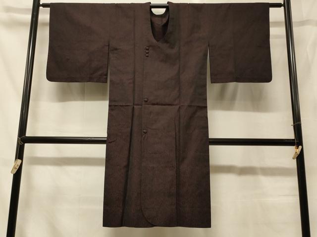 平和屋着物＃道行コート　風通お召　単衣　抽象文　黒地　ロング丈　正絹　逸品　CABG8148in