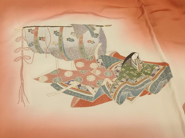 平和屋着物＃羽織　寿光織　几帳人物文　暈し染め　金糸　正絹　逸品　CABG8151in