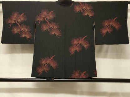 平和屋着物＃羽織　枝松葉文　黒地　金彩　正絹　逸品　CABG8174in