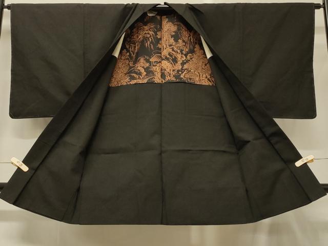 平和屋着物＃男性　長羽織　黒地　正絹　逸品　未使用　CABG8179in