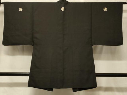 平和屋着物＃男性　羽織　黒紋付き　正絹　逸品　CABG8181in
