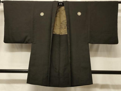 平和屋着物＃男性　羽織　黒紋付き　正絹　逸品　CABG8181in