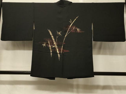 平和屋着物＃羽織　笹竹文　黒地　金彩　正絹　逸品　CABG8187in