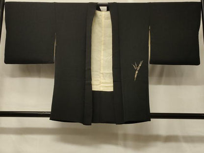 平和屋着物＃羽織　笹竹文　黒地　金彩　正絹　逸品　CABG8187in