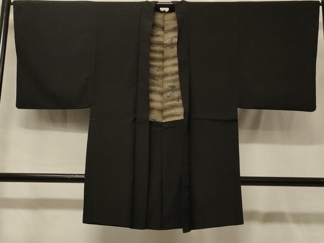 平和屋着物＃男性　長羽織　黒地　正絹　逸品　CABG8190in