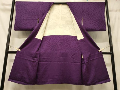 平和屋着物＃道行コート　色無地　刺繍　舞蝶地紋　桑の実色　ロング丈　正絹　逸品　CABG8191in
