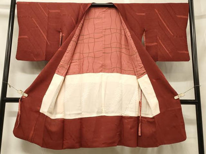 平和屋着物＃道行コート　色無地　幾何学花地紋　鳶色　ロング丈　正絹　逸品　CABG8197in