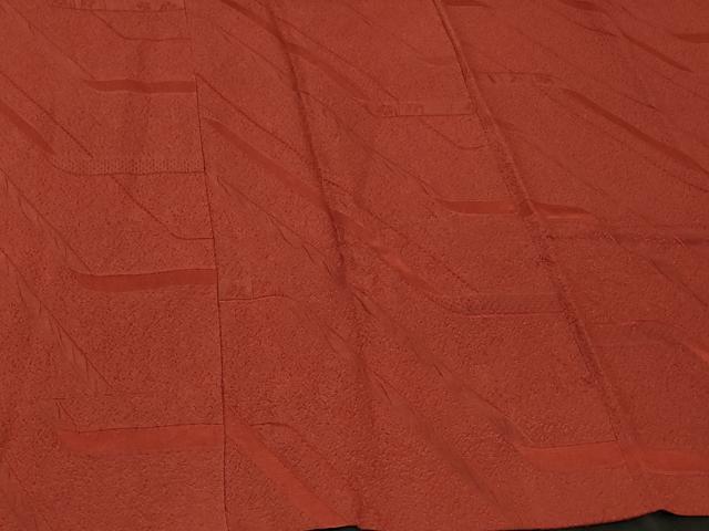 平和屋着物＃道行コート　色無地　幾何学花地紋　鳶色　ロング丈　正絹　逸品　CABG8197in