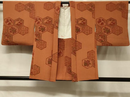 平和屋着物＃羽織　亀甲花文　鬼しぼ縮緬　正絹　逸品　CABG8198in