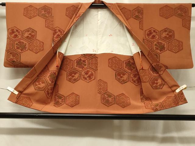 平和屋着物＃羽織　亀甲花文　鬼しぼ縮緬　正絹　逸品　CABG8198in