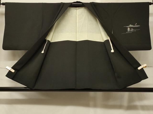 平和屋着物＃羽織　人物風景文　黒地　金彩　正絹　逸品　CABG8199in