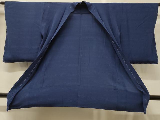 平和屋着物＃羽織　色無地　単衣　横段地紋　濃藍色　正絹　逸品　未使用　CABG8201in