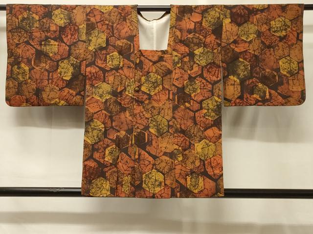 平和屋着物＃道行コート　ろうけつ染め　亀甲霞文　正絹　逸品　CABG8204in