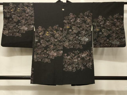 平和屋着物＃羽織　寿光織　花蝶文　黒地　金銀糸　正絹　逸品　CABG8208in