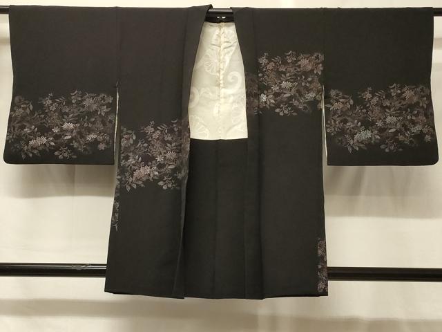 平和屋着物＃羽織　寿光織　花蝶文　黒地　金銀糸　正絹　逸品　CABG8208in