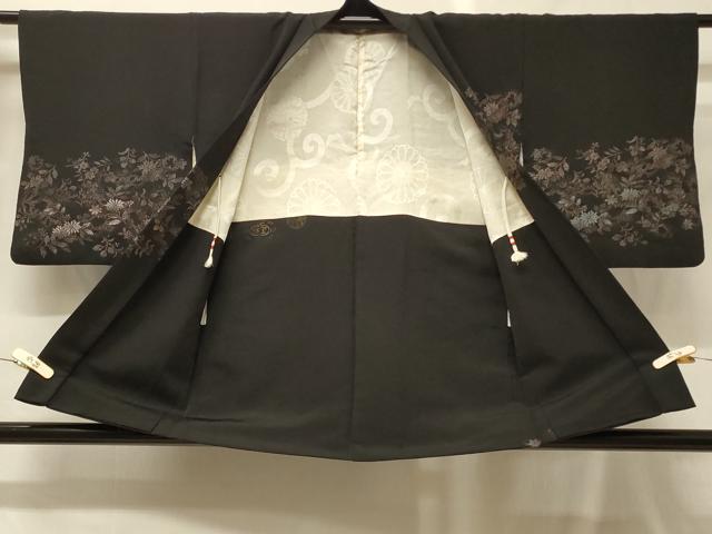 平和屋着物＃羽織　寿光織　花蝶文　黒地　金銀糸　正絹　逸品　CABG8208in