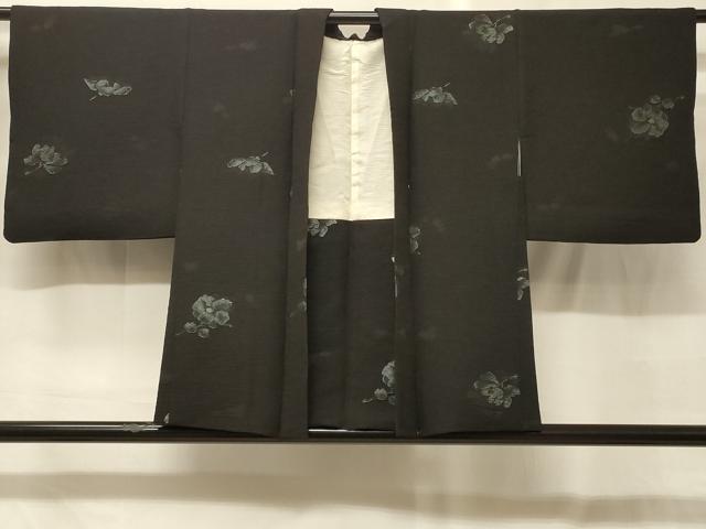 平和屋着物＃羽織　寿光織　草花文　黒地　金銀糸　正絹　逸品　CABG8214in