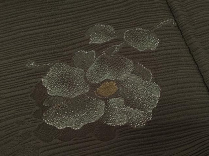 平和屋着物＃羽織　寿光織　草花文　黒地　金銀糸　正絹　逸品　CABG8214in