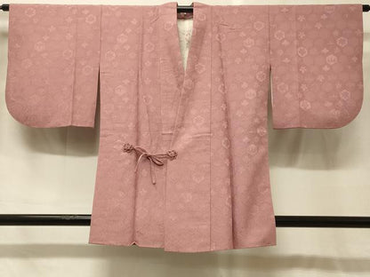 平和屋着物＃道中着　色無地　亀甲草花地紋　蘇芳香色　正絹　逸品　CABG8219in