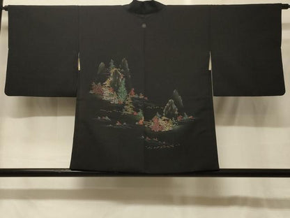 平和屋着物＃羽織　風景文　黒地　金銀糸　正絹　逸品　CABG8222in