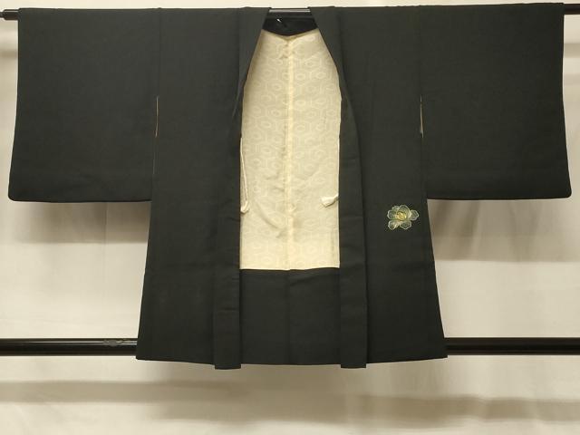 平和屋着物＃羽織　駒刺繍　流水舞花文　黒地　正絹　逸品　CABG8223in