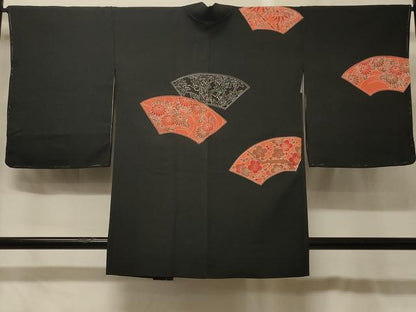 平和屋着物＃中国三大刺繍　相良刺繍　羽織　地紙草花文　黒地　正絹　逸品　未使用　CABG8224in