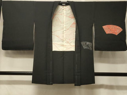 平和屋着物＃中国三大刺繍　相良刺繍　羽織　地紙草花文　黒地　正絹　逸品　未使用　CABG8224in
