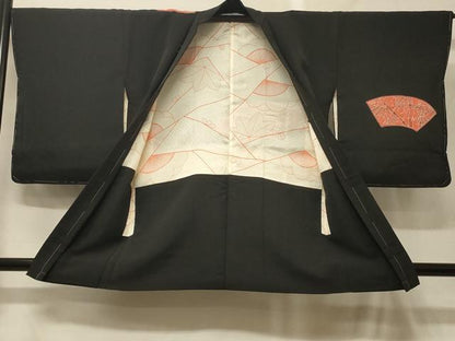 平和屋着物＃中国三大刺繍　相良刺繍　羽織　地紙草花文　黒地　正絹　逸品　未使用　CABG8224in