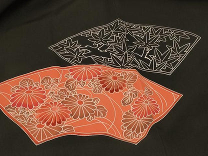 平和屋着物＃中国三大刺繍　相良刺繍　羽織　地紙草花文　黒地　正絹　逸品　未使用　CABG8224in