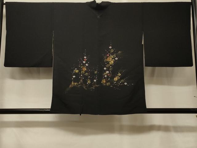 平和屋着物＃羽織　寿光織　槍梅文　黒地　金糸　正絹　逸品　CABG8225in