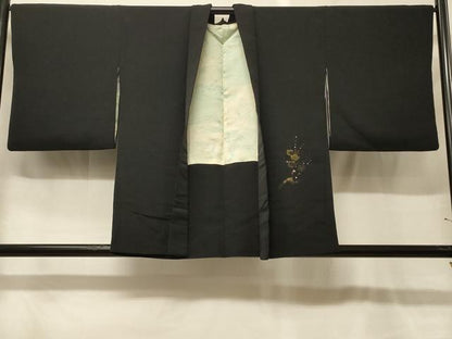 平和屋着物＃羽織　寿光織　槍梅文　黒地　金糸　正絹　逸品　CABG8225in