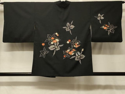 平和屋着物＃羽織　刺繍　花菱文　黒地　金糸　正絹　逸品　CABG8226in