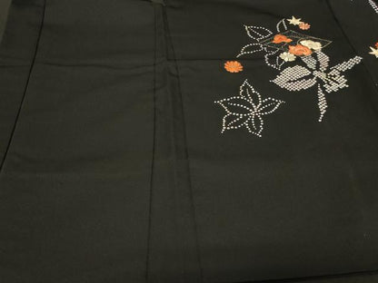 平和屋着物＃羽織　刺繍　花菱文　黒地　金糸　正絹　逸品　CABG8226in