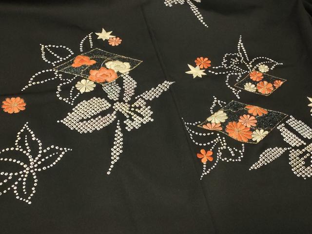 平和屋着物＃羽織　刺繍　花菱文　黒地　金糸　正絹　逸品　CABG8226in