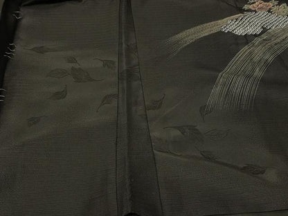 平和屋着物＃羽織　絞り　草花文　黒地　金彩　正絹　逸品　未使用　CABG8227in