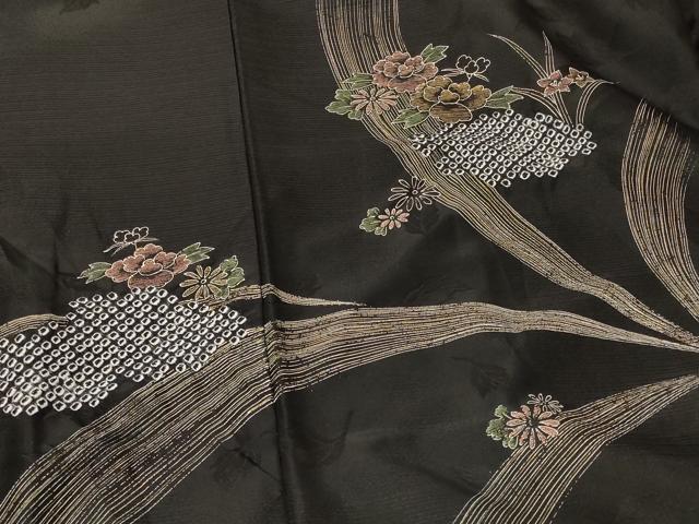平和屋着物＃羽織　絞り　草花文　黒地　金彩　正絹　逸品　未使用　CABG8227in