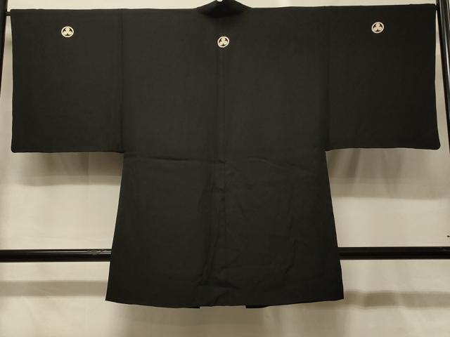 平和屋着物＃男性　長羽織　黒紋付き　正絹　逸品　CABG8230in