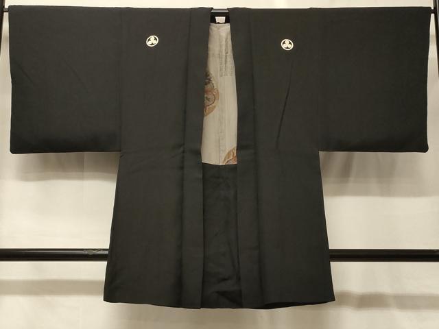 平和屋着物＃男性　長羽織　黒紋付き　正絹　逸品　CABG8230in