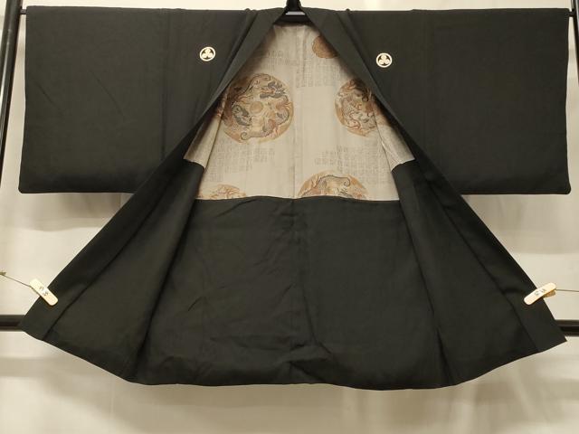 平和屋着物＃男性　長羽織　黒紋付き　正絹　逸品　CABG8230in