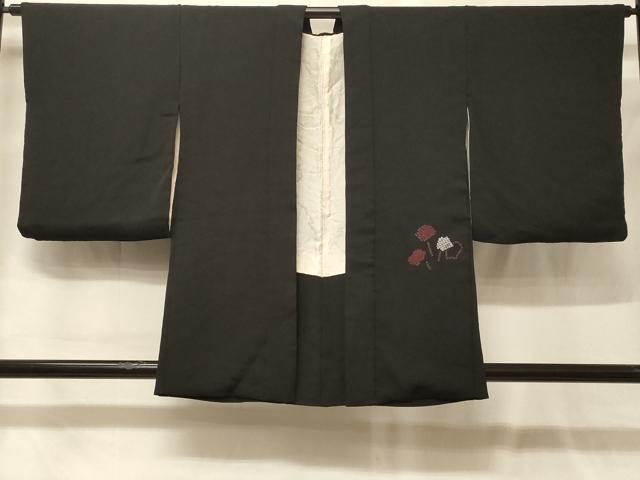 平和屋着物＃羽織　絞り　枝花文　黒地　正絹　逸品　CABG8231in