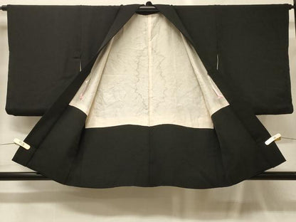 平和屋着物＃羽織　絞り　枝花文　黒地　正絹　逸品　CABG8231in