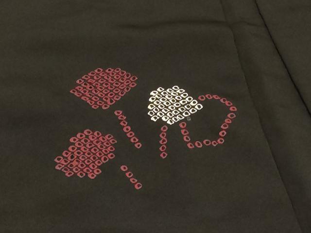 平和屋着物＃羽織　絞り　枝花文　黒地　正絹　逸品　CABG8231in