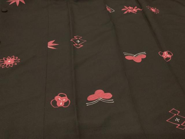 平和屋着物＃道行コート　ろうけつ染め　吉祥草花文　黒地　正絹　逸品　CABG8233in