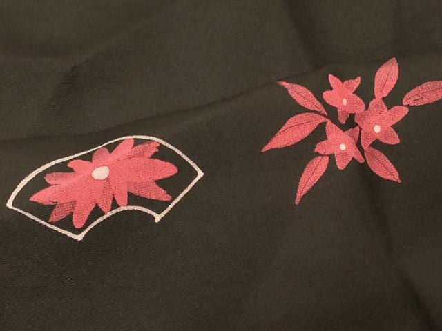 平和屋着物＃道行コート　ろうけつ染め　吉祥草花文　黒地　正絹　逸品　CABG8233in