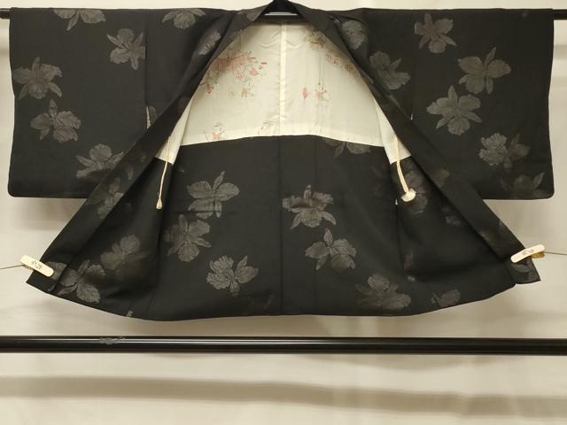 平和屋着物＃羽織　草花文　黒地　正絹　逸品　CABG8235in